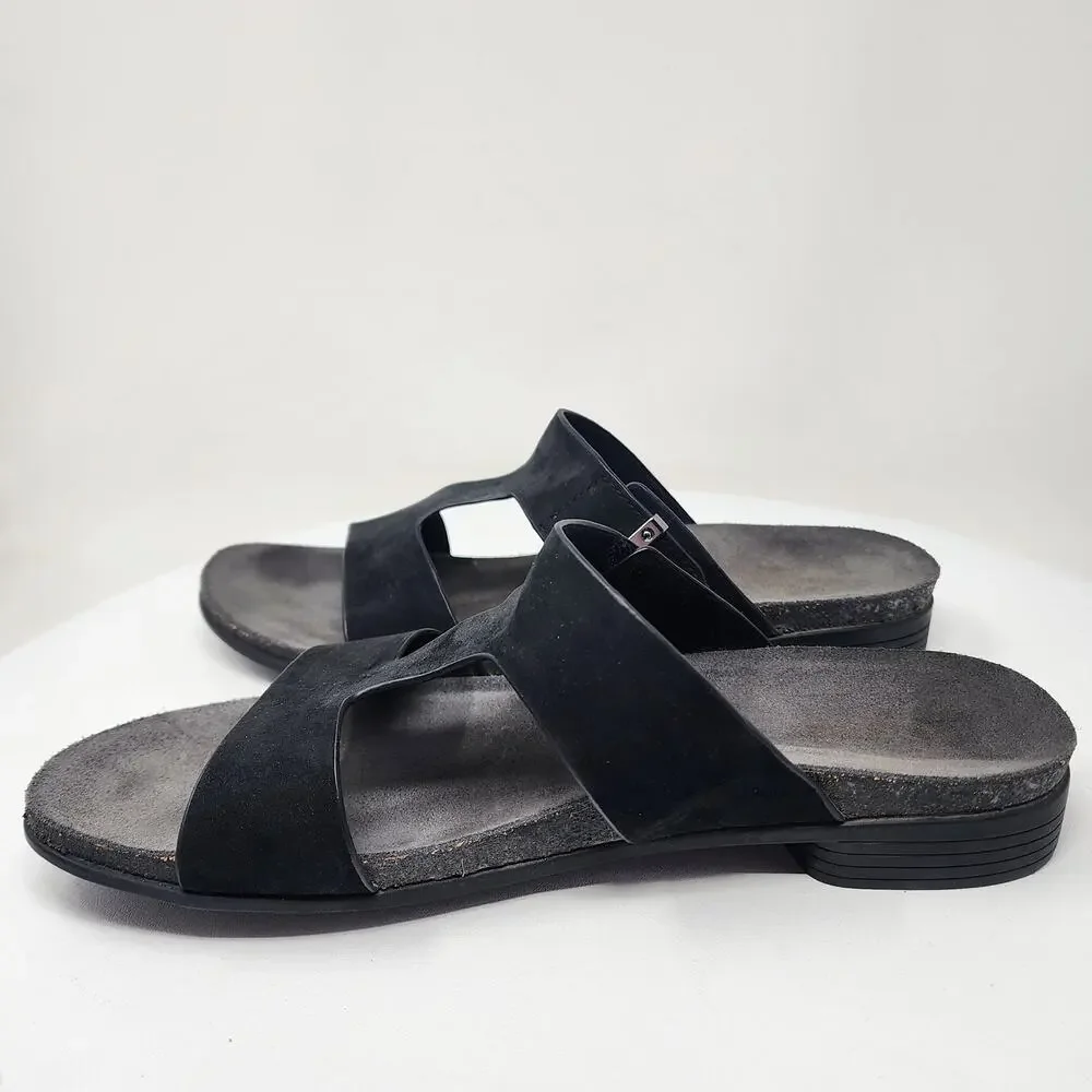 Munro Jody Slide Sandals Women 10.5M Black Nubuck Leather Silver Accent m490686